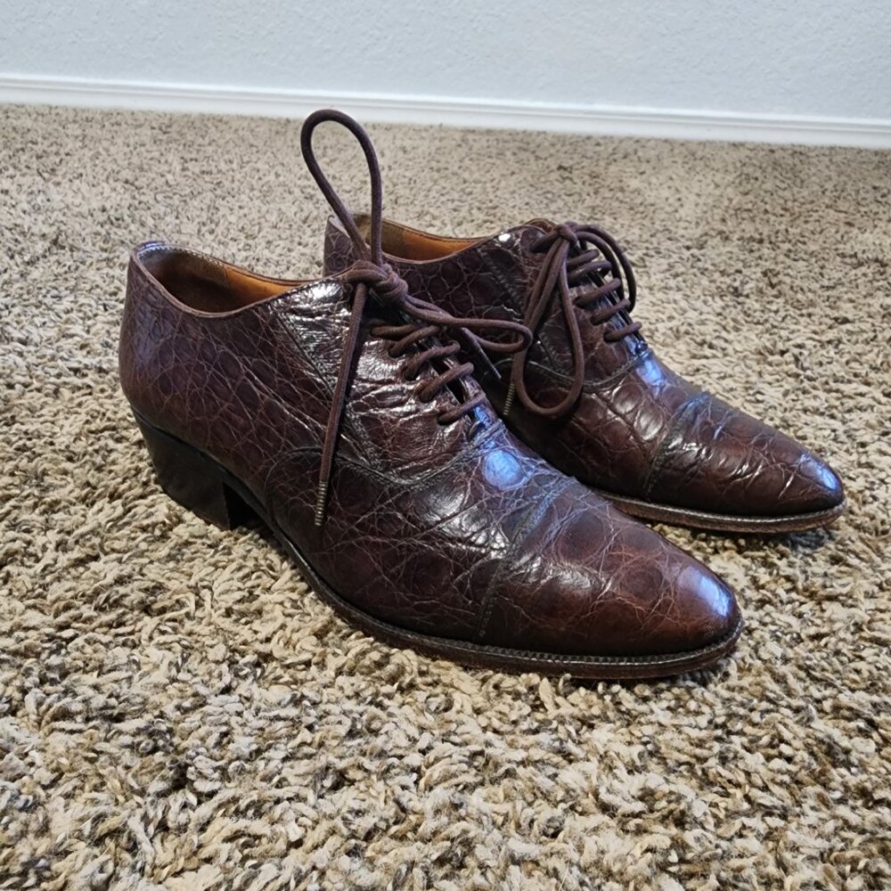 Vintage Women's Ralph Lauren Lace-Up Oxford Heel Round Toe Crocodile Leather 6.5 - Picture 2 of 12